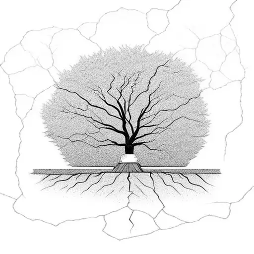 A tree growing through a cracked pavement, symbolizing resilience and not giving up tattoo design idea