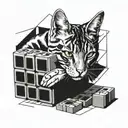 grey tabby playing with a rubiks cube while wrapped in movie film tattoo design idea