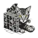 grey tabby playing with a rubiks cube while wrapped in movie film tattoo design idea