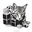 grey tabby playing with a rubiks cube while wrapped in movie film tattoo design idea
