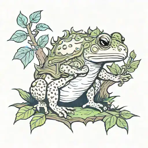 A toad and a weasel exploring a magical forest together tattoo design idea