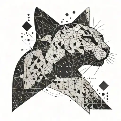 A geometric design incorporating elements of flight, nature, and water, with a hidden cat silhouette tattoo design idea