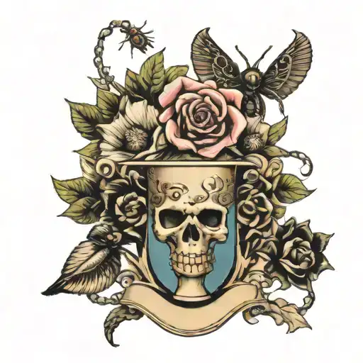      fa detailed tattoo design of a trophy with traditional flowers and spiders, with "1st place loser on" it tattoo design idea