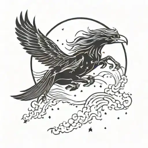 A Pontiac Firebird cruising down a winding road with a backdrop of a full moon and stars tattoo design idea