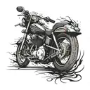 A black-grey tattoo of a vintage Harley Davidson logo with a distressed look tattoo design idea