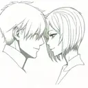 face of kaneki and touka in tokyo ghoul looking at each other tattoo design idea