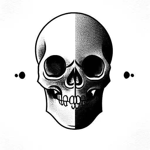 skull with sol key and arhitecture conceptual tattoo design idea