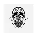 skull with sol key and arhitecture conceptual tattoo design idea
