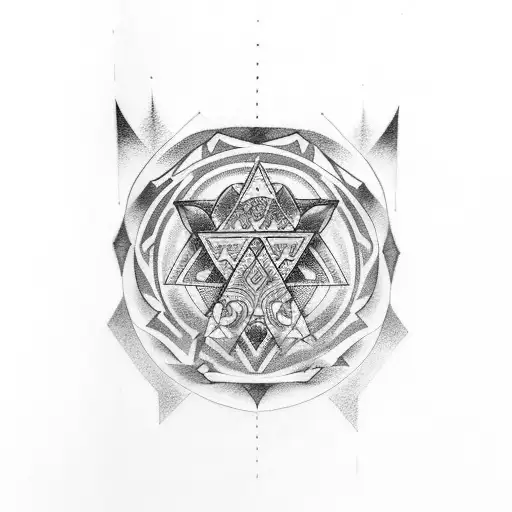 Nordic tattoo on the shin. In the center a valknut, composed with a wolf and two ravens tattoo design idea