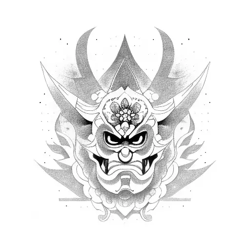 oni mask con flores  tattoo design idea