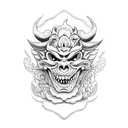 oni mask con flores  tattoo design idea