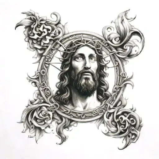 Make me a god and Jesus tattoo and have my girlfriends name "Bre" somewhere in the tattoo tattoo design idea