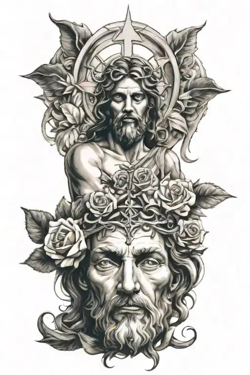 Make me a god and Jesus tattoo and have my girlfriends name "Bre" in the tattoo tattoo design idea