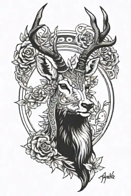black buck with a halo in the black bucks memory  tattoo design idea