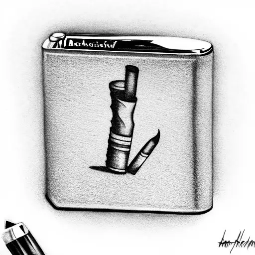 broken cigarette and zippo lighter tattoo design idea