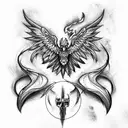 skull and Phoenix  tattoo design idea