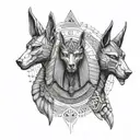 Anubis and Osiris for pectoral with the scarab below and the pyramids above tattoo design idea