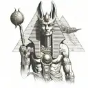 Anubis and Osiris for pectoral with the scarab below and the pyramids above tattoo design idea
