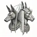 Anubis and Osiris for pectoral with the scarab below and the pyramids above tattoo design idea