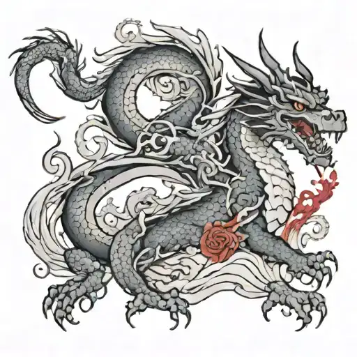Irezumi tattoo, masterpiece, dragon, white background --no skin  tattoo design idea