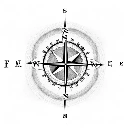 A minimalist design of a compass needle pointing towards a mountain range tattoo design idea