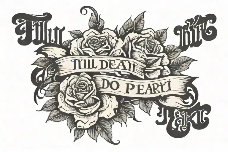 "till death do us part" written in gothic text  tattoo design idea