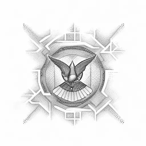 A dotwork tattoo of a cardinal soaring through a maze, symbolizing the journey of navigating through mental health obstacles tattoo design idea