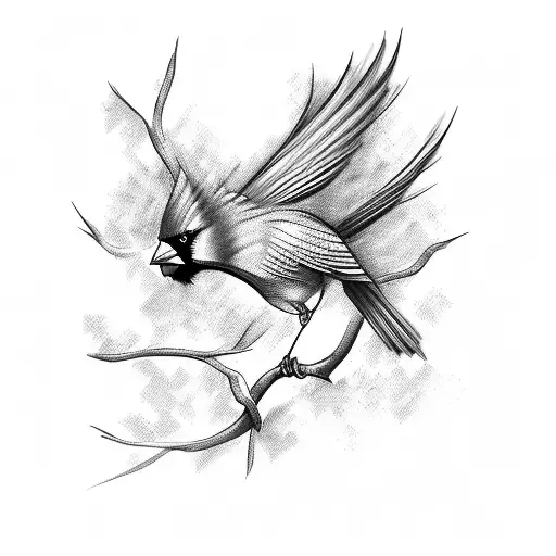 A sketch-style tattoo of a cardinal perched on a tree branch, representing resilience and strength in overcoming mental health struggles tattoo design idea
