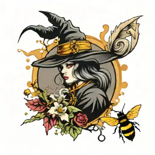 witch shadow with bee and color splash tattoo tattoo design idea