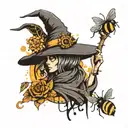 witch shadow with bee and color splash tattoo tattoo design idea