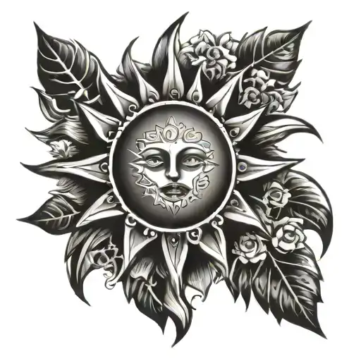 boho,hippy, punk rock inspired sun tattoo design tattoo design idea