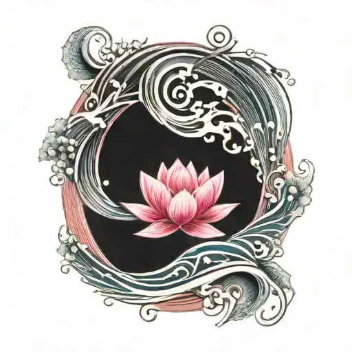 pink lotus enlightenment ouroboros with ocean waves forming  tattoo design idea