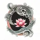 pink lotus enlightenment ouroboros with ocean waves forming  tattoo design idea