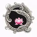 pink lotus enlightenment ouroboros with ocean waves forming  tattoo design idea