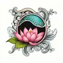 pink lotus enlightenment ouroboros with ocean waves forming  tattoo design idea