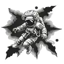 astronaut projecting 5m1101 in mountain range and 11e02 in tea leaf  tattoo design idea