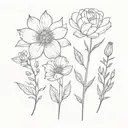 February birth flower, July birth flower, December birth flower bouquet tattoo design idea