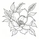 February birth flower, July birth flower, December birth flower bouquet tattoo design idea