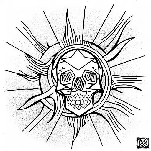 Skull and sun and cage tattoo design idea