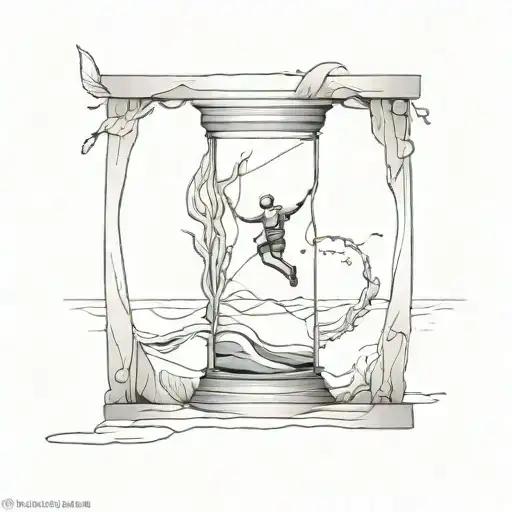 A unique design of an hourglass filled with water and a diver exploring the depths, showcasing the client's fascination with diving and the concept of time tattoo design idea
