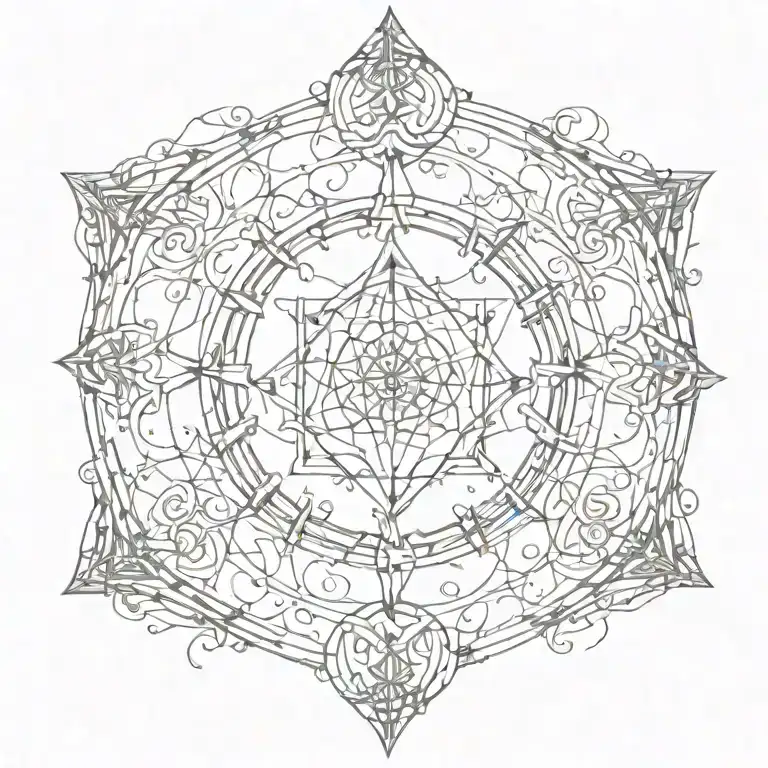 cybersigil incorporating organic and esoteric elements. Highlight natural ornamental patterns tattoo design idea