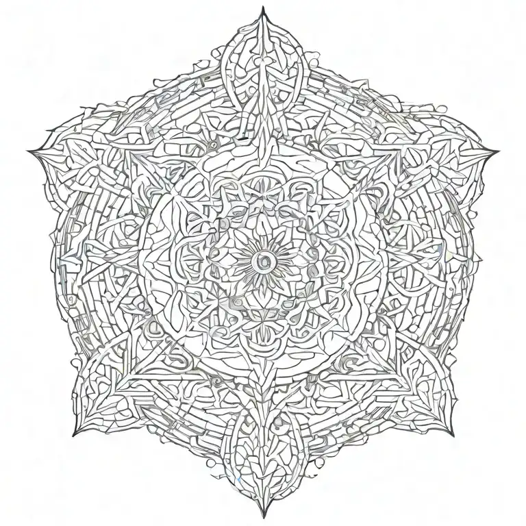 cybersigil incorporating organic and esoteric elements. Highlight natural ornamental patterns tattoo design idea