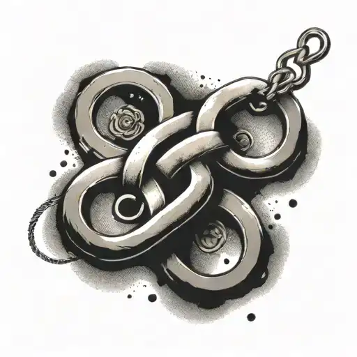 Create a Трикветр intertwined with handcuffs for a unique twist on a traditional symbol tattoo design idea