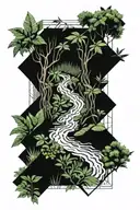 rainforest creek running tattoo design idea