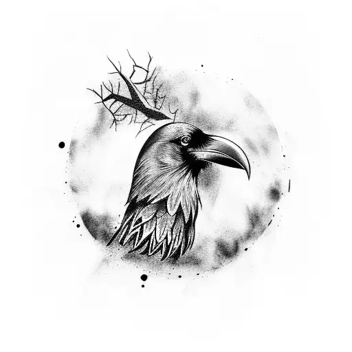 raven nordic tree tattoo design idea