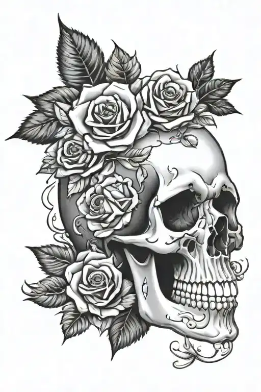 skull with roses and crystals growing tattoo design idea