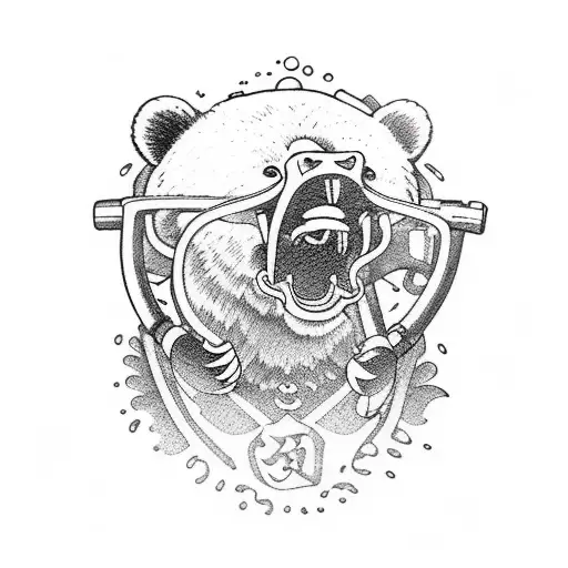 bear scuba diving tattoo design idea