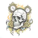 Skull with clock melting tattoo design idea