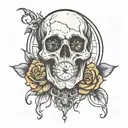 Skull with clock melting tattoo design idea