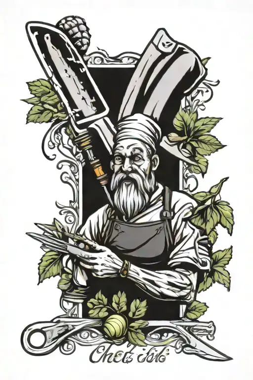 chefs knifecrossed with fork and vegetables growing tattoo design idea